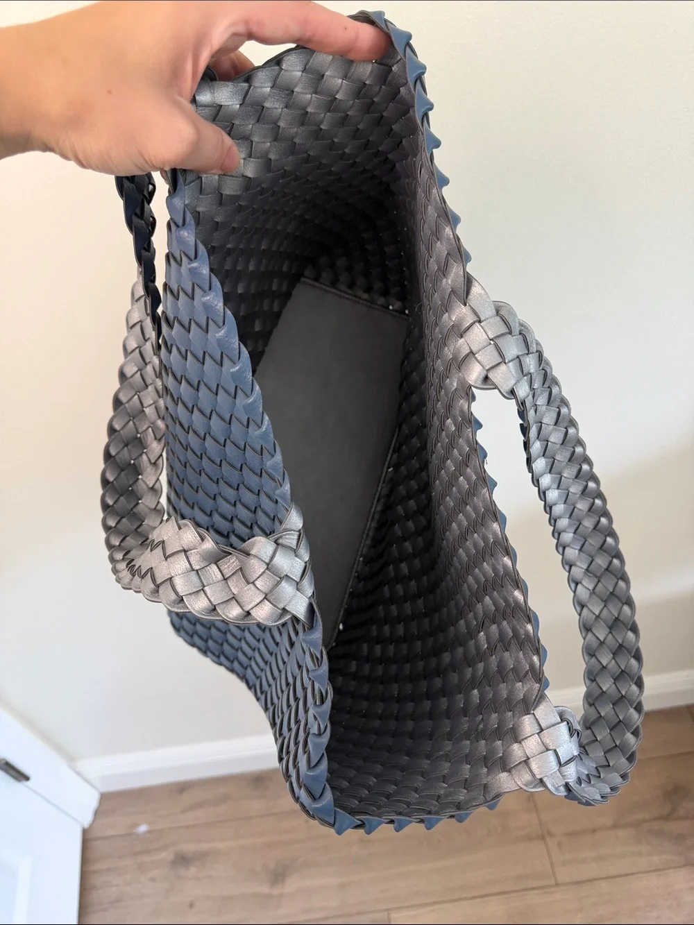 Ilse Jacobsen Reversible Tote Bag Woven Vegan Leather Orion Blue EUC - Picture 8 of 8